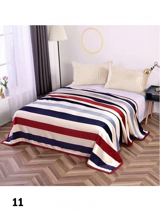 Stripe Pattern Embroidered Microfiber Soft Printed Flannel Blanket (with gift packaging) 